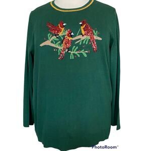 Kim Rogers Curvy Sequin Red Cardinal Sweater Holidays Sparkly Festive Christmas
